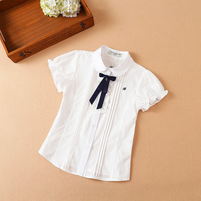 Mädchen Bluse Shirts Sommer Kurzarm Baumwolle Schöne Bogen Kausalen Weiß Tops Für 10-12 Jahre Kinder Kleidung