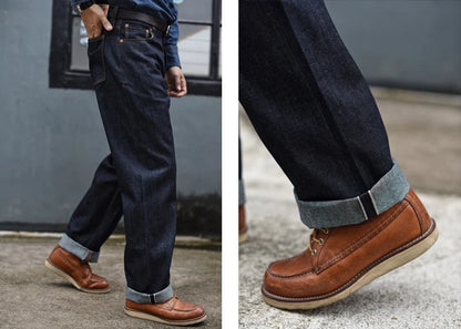 Herren Jeans aus Sommer Selvedge Denim mit lockerer Passform und hohem Bund