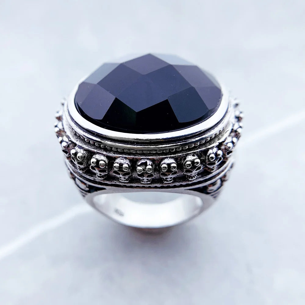 Damen-Ring Totenkopf Skelett schwarz Cocktail aus Sterlingsilber