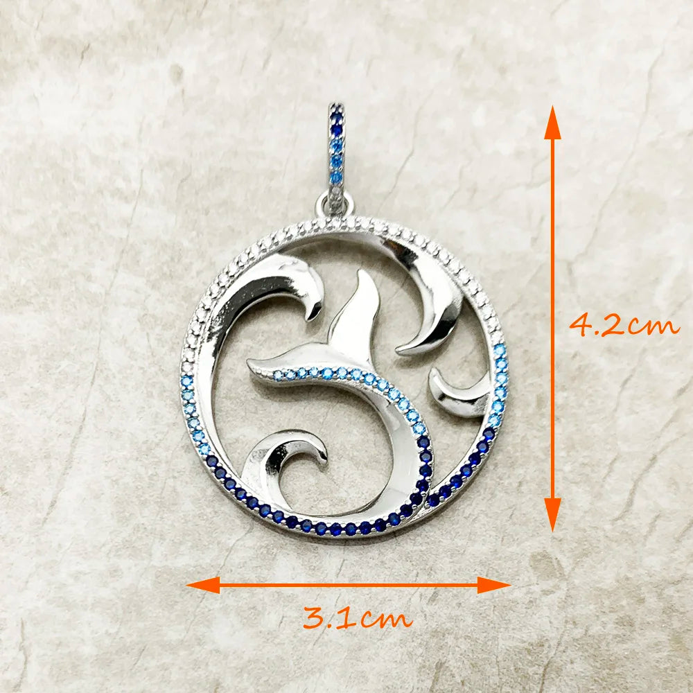 Delfin-Anhänger, Maße ca. 4,2×3,1 cm, rund mit blauem Steinrand