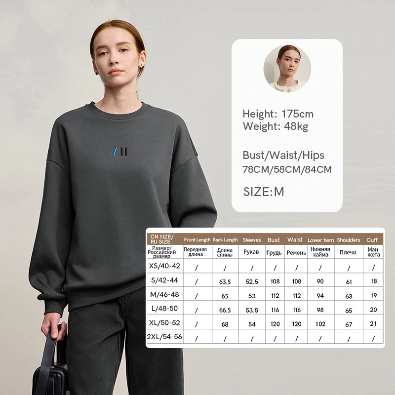 Damen-Rundhals-Sweatshirt Stickerei Kunstfell warm locker Winter