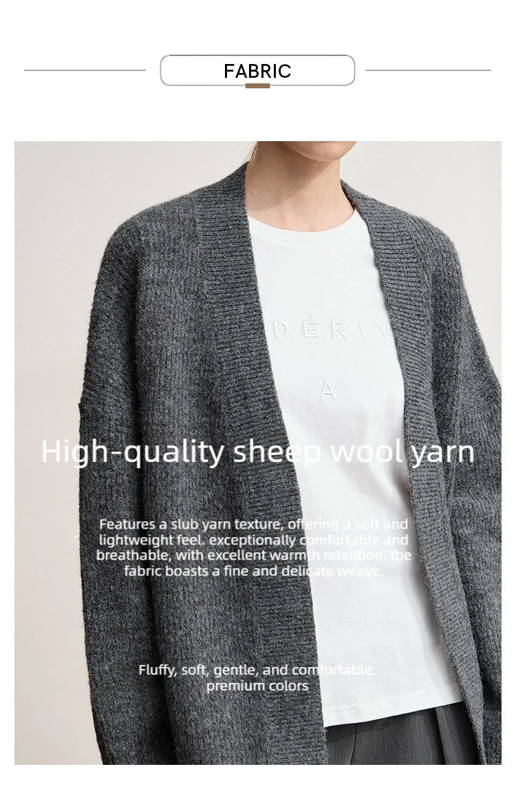 Damen V-Ausschnitt Cardigan lang Wolle-Mix offen Winter
