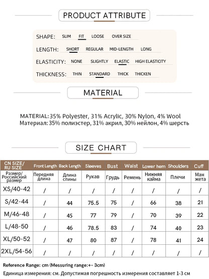 Produkt-Attribut- und Materialtabelle für Damenpullover (Größe, Materialzusammensetzung)
