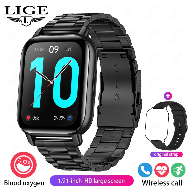LIGE 2024 Neue Mode Smartwatch Männer 1,91 "HD Bildschirm Bluetooth Anruf Herzfrequenz Blutdruck Schlaf Überwachung Smart Uhr frauen