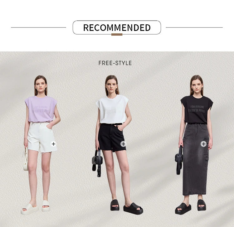 Damen T-Shirt aus Baumwolle mit lässigem O-Ausschnitt und breiten Schultern