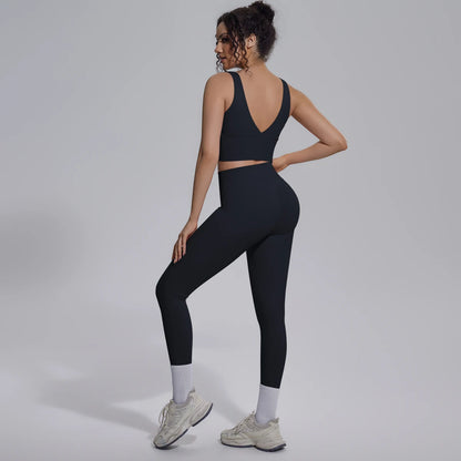 Damen-Workout-Set in Schwarz: Sport-BH mit Mittelsteg und Leggings