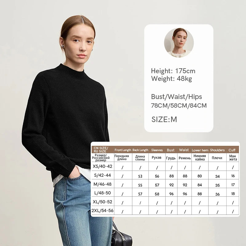 Damen-Halbrollkragen-Pullover 100 % Wolle warm vielseitig Winter