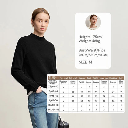 Damen-Halbrollkragen-Pullover 100 % Wolle warm vielseitig Winter