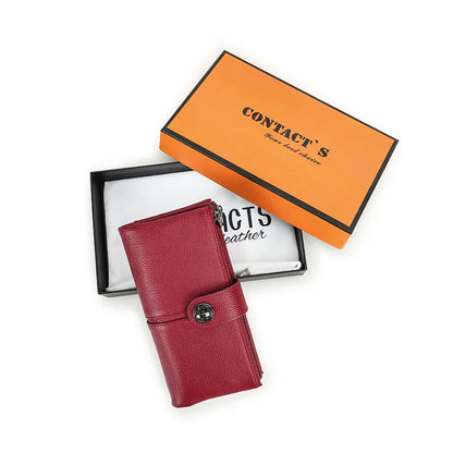 Damen Echtleder Lange Geldbörse Vintage RFID Clutch Portemonnaie Kartenhalter Reise