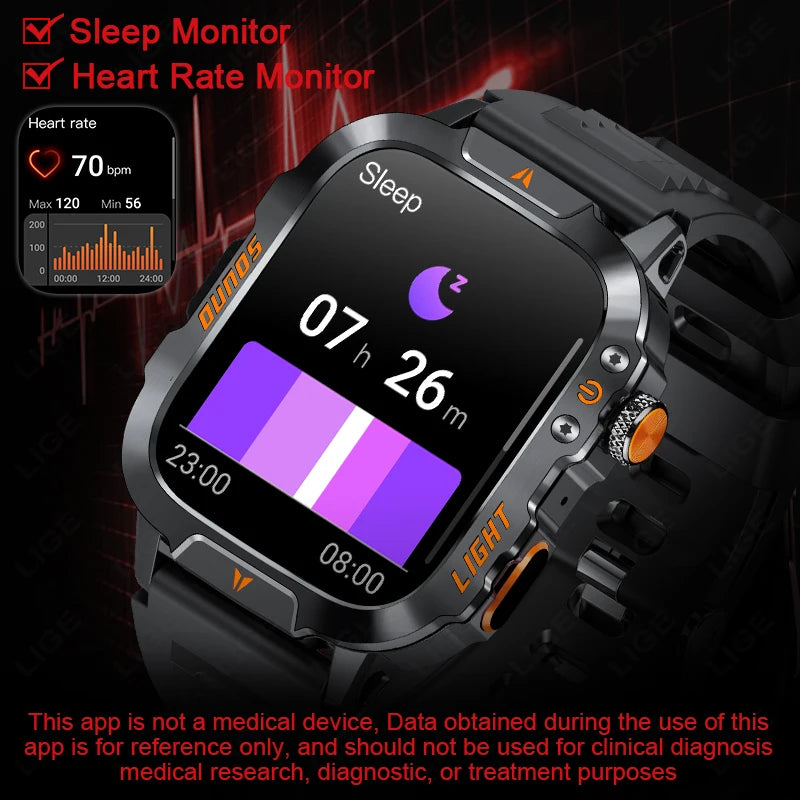 LIGE 2025 Neue LED Taschenlampe Smart Uhr Männer 420 mAh Batterie Wasserdichte Outdoor Sport Bluetooth Anruf Smartwatch Für Android IOS