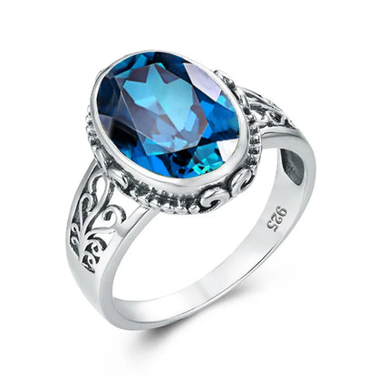 Damen-Ring Mit Aquamarin Stein 10x14mm Aus 925er Sterlingsilber Hypoallergen Schmuck Geschenk