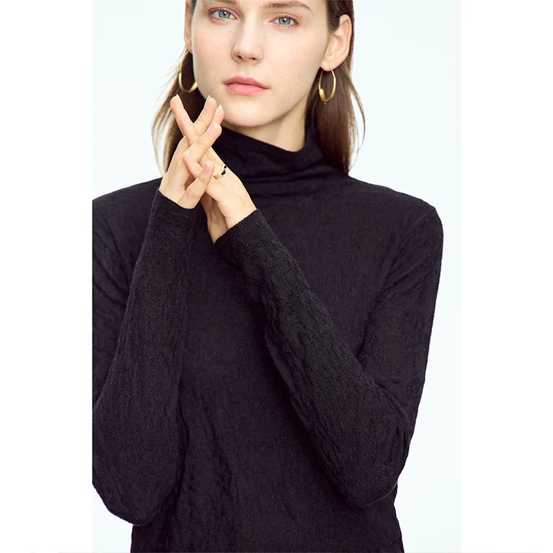 Damen-Rollkragenpullover Wolle-Mix schlank dünn Winter