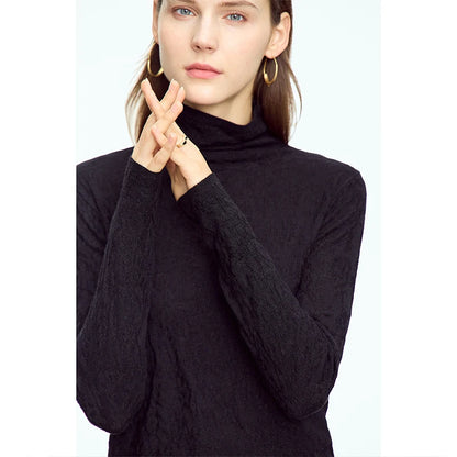 Damen-Rollkragenpullover Wolle-Mix schlank dünn Winter
