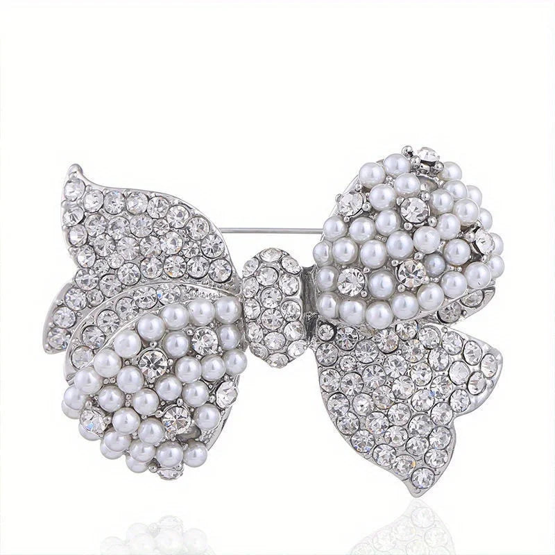Brosche Schleife Kristall Perle Glänzend Boutique Geschenk Damen