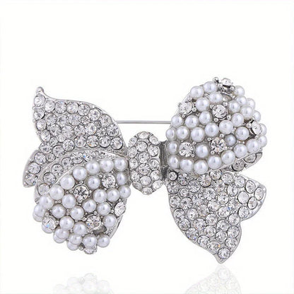 Brosche Schleife Kristall Perle Glänzend Boutique Geschenk Damen