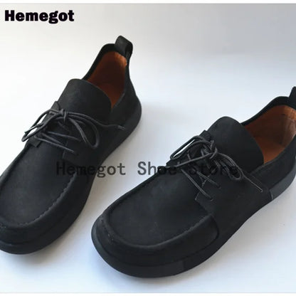 Black Flats Men Shoes Classic British Style Men's Casual Leather Shoes for Outdoor Camping Anti-Slip Leather Handmade Men Shoes