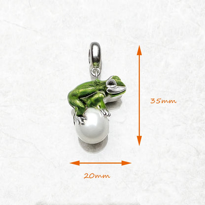 Damen-Charm-Anhänger Frosch und Perle Winter süß aus Sterlingsilber