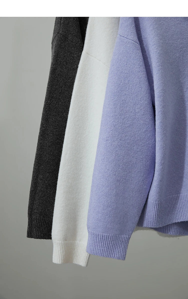 Damen V-Ausschnitt Pullover locker Raglan Wolle-Mix Herbst-Winter