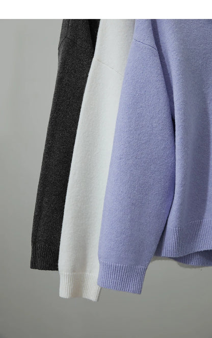 Damen V-Ausschnitt Pullover locker Raglan Wolle-Mix Herbst-Winter