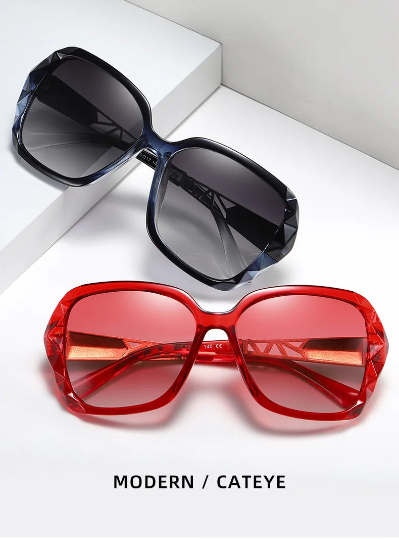 Damen-Sonnenbrille Katzenauge Polaroid Farbverlauf UV400 großer Rahmen