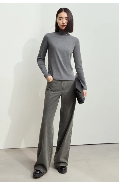 Damen Rollkragen-T-Shirt aus besticktem Fleece für warme Wintertage