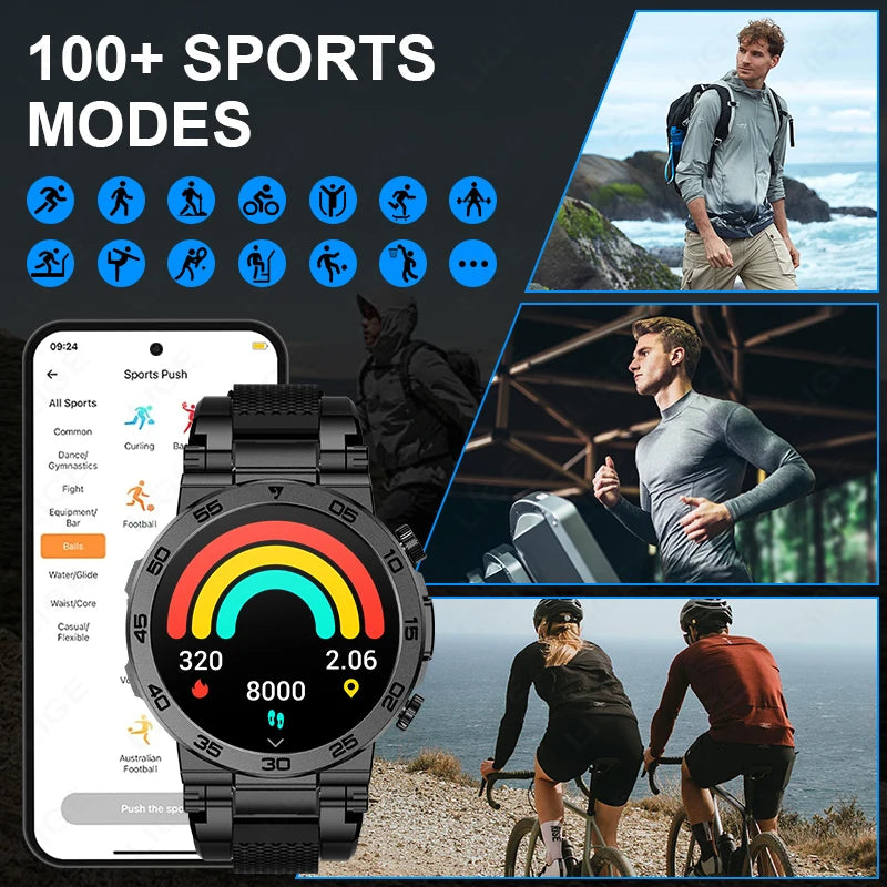 LIGE 2025 Neue Taschenlampe Smartwatch Wasserdicht 100 + Sport Herzfrequenz Blut Sauerstoff BT Anruf Outdoor Smart Uhr Für Android iOS