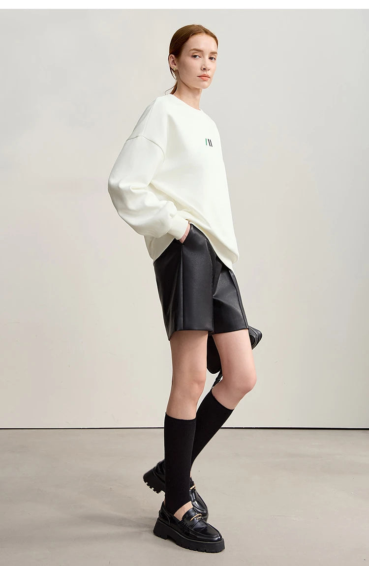 Damen-Rundhals-Sweatshirt Stickerei Kunstfell warm locker Winter