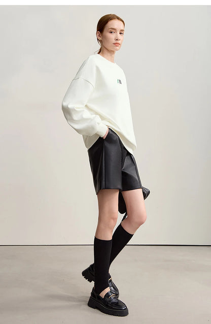 Damen-Rundhals-Sweatshirt Stickerei Kunstfell warm locker Winter