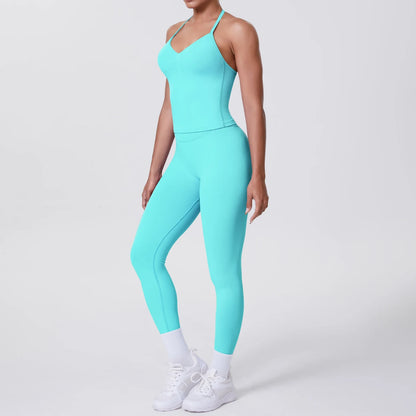 Yoga-Set mit ärmelloser Weste und Leggings, Türkis