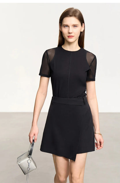 Damen T-Shirt aus mercerisierter Baumwolle mit kurzen Ärmeln im minimalistischen Stil