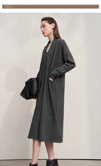 Damen V-Ausschnitt Strickkleid A-Linie ärmellos Herbst-Winter