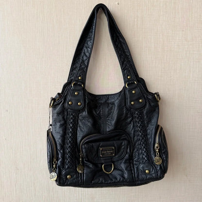 Damen Große Henkeltasche Aus Leder Mit Geflochtenen Details In Retro Waschoptik Groß