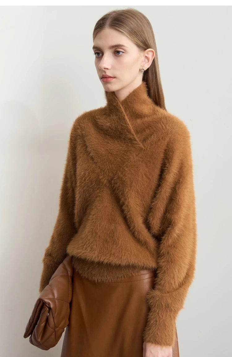 Damen-Rollkragenpullover locker Fledermausärmel Winter