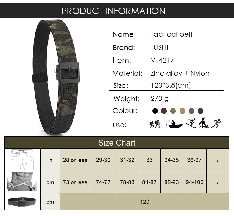 VATLY Casual Tactical Gürtel Herren Nylon Rigid Military Shooting Sports