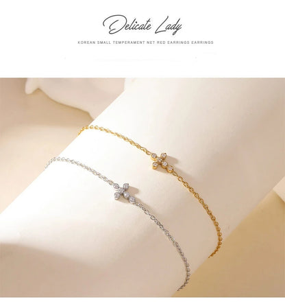 OBEAR 18K vergoldetes Edelstahl-Armband mit zierlichem Kreuz, Micro-Pavé-Armband mit kubischen Zirkonia, minimalistischer Schmuck, Geschenk für Frauen