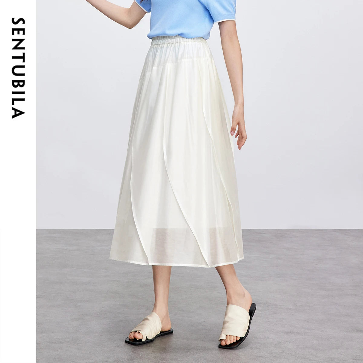 Damen Midi Rock aus Lyocell mit gemütlicher elastischer Taille im A-Linien-Stil