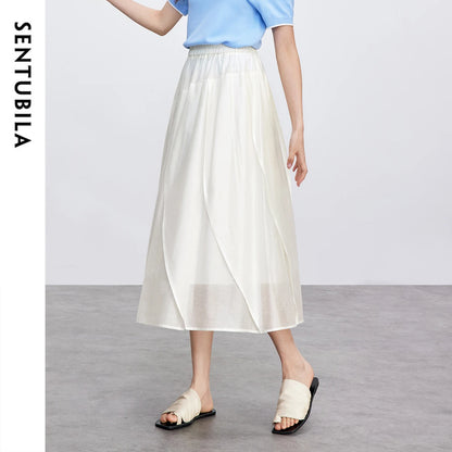 Damen Midi Rock aus Lyocell mit gemütlicher elastischer Taille im A-Linien-Stil