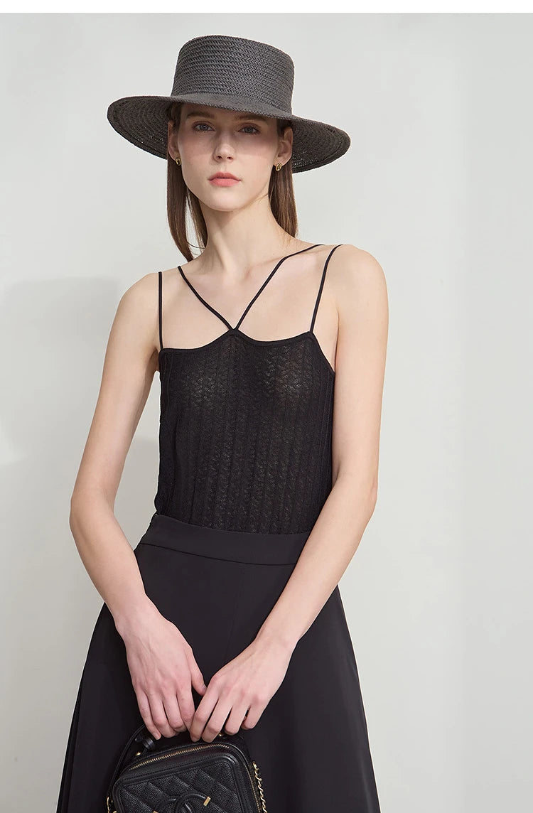 Ärmellose Strickweste mit Spaghettiträgern und V-Ausschnitt, schwarz