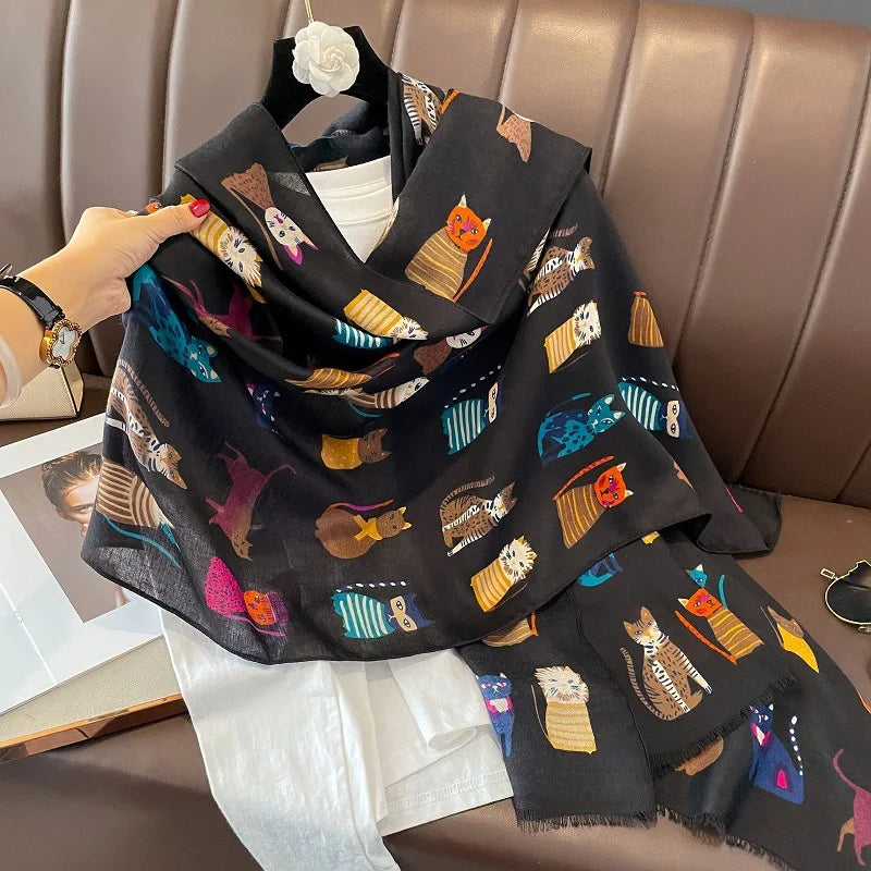 Damen Baumwollschal Tierprint Hijab weich Foulard Pashmina Bandana Kopftuch