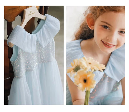 Sommerkleid für Mädchen aus Farbverlauf-Gaze mit Pailletten – Prinzessinnenkleid für Geburtstagsfeier oder Hochzeit als Blumenmädchen
