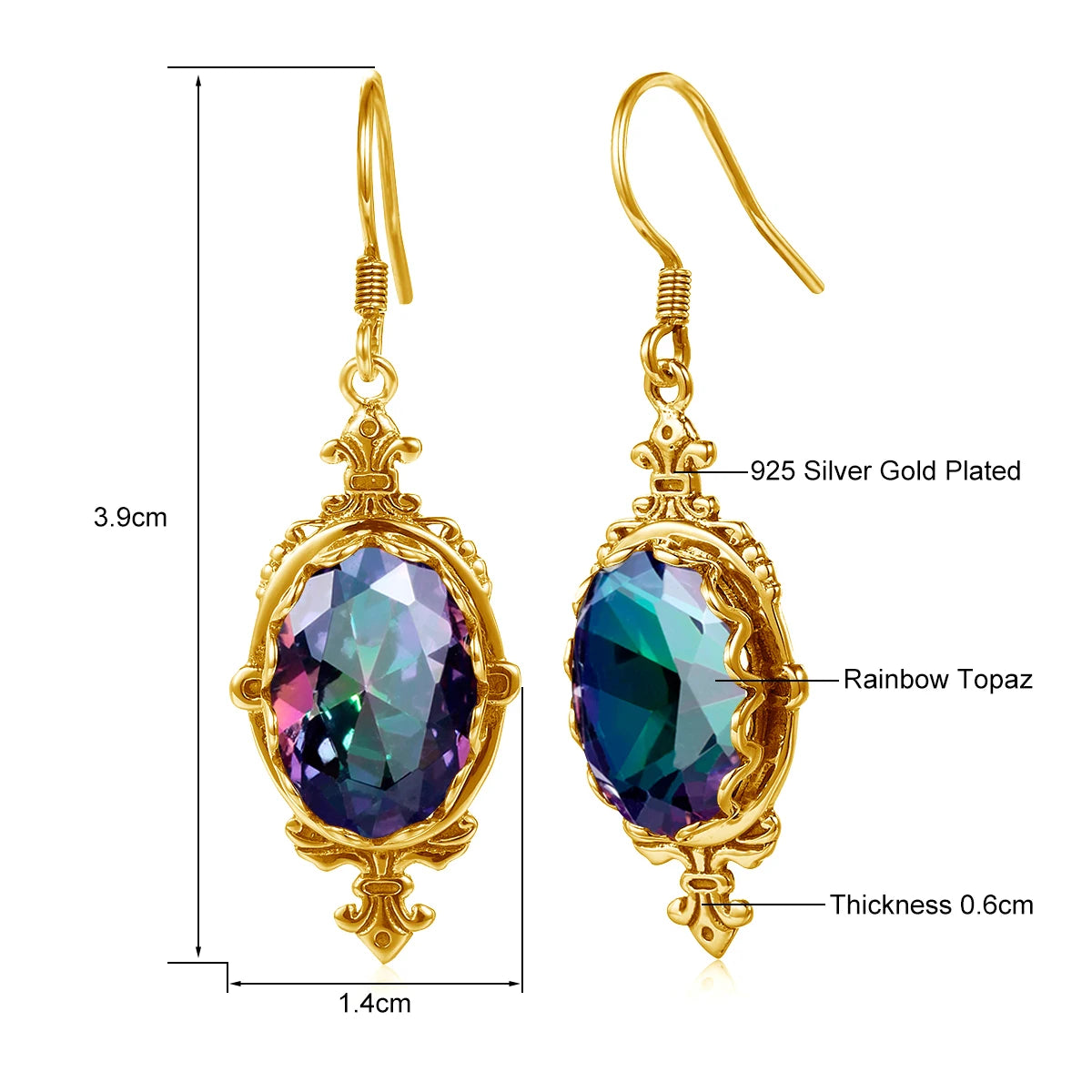 Damen-Silber-Tropfen-Ohrringe Mit Synthetischem Mystic Topaz Geburtsstein-Effekt Eleganter Glanz