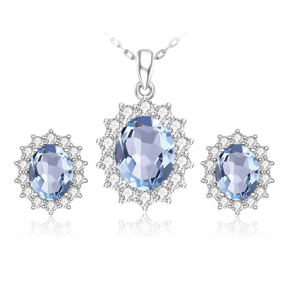 Damen-Schmuckset Aquamarin Anhänger und Ohrringe aus 925 Silber mit ovalem Stein 8x10 mm