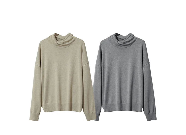 Rollkragenpullover (2 Farben) in Hellbeige und Grau, langärmlig, einfarbig