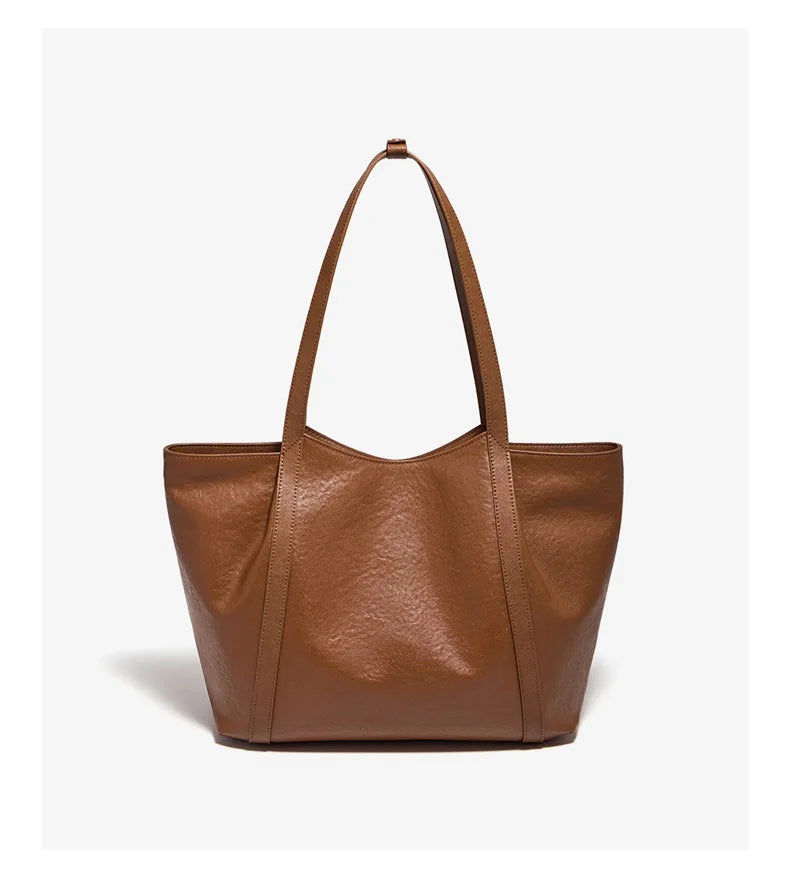 Damen-Tote-Tasche aus Rindleder mit großer Kapazität und leichtem Gewicht für Pendeln und Alltag