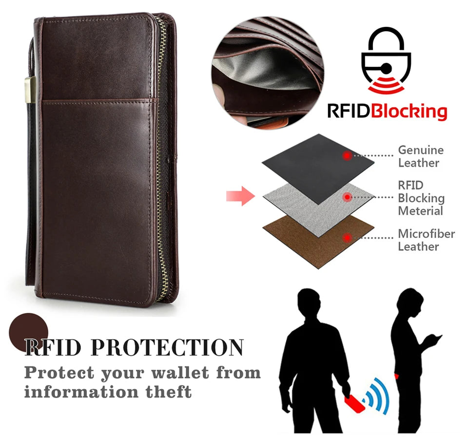 CONTACT'S Passhülle aus echtem Leder mit RFID-Schutz, braun, mit Reißverschluss.