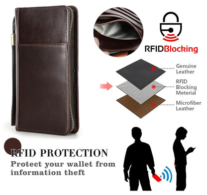 CONTACT'S Passhülle aus echtem Leder mit RFID-Schutz, braun, mit Reißverschluss.