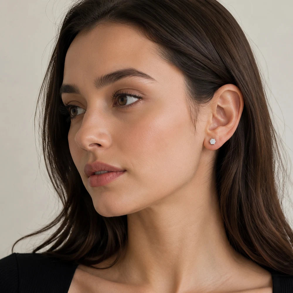 Damen-Ohrstecker Pavé weißer Zirkonia geometrisch aus Sterlingsilber