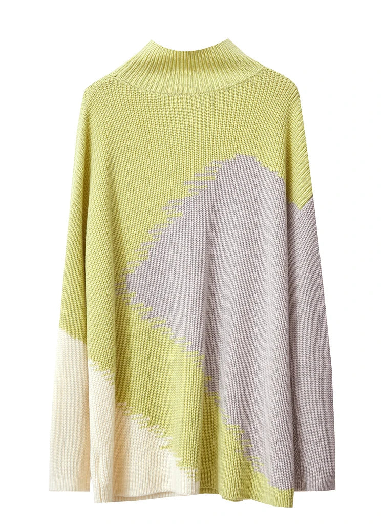 Damen-Rollkragenpullover Stickerei locker Winter Wolle-Mix