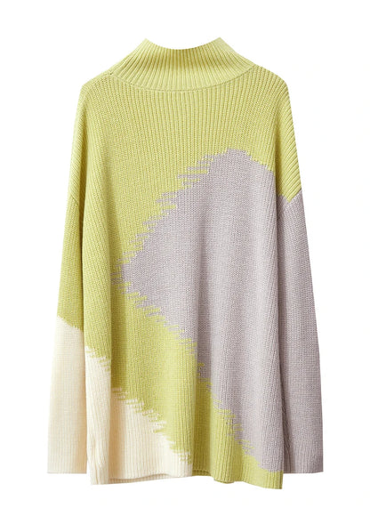 Damen-Rollkragenpullover Stickerei locker Winter Wolle-Mix