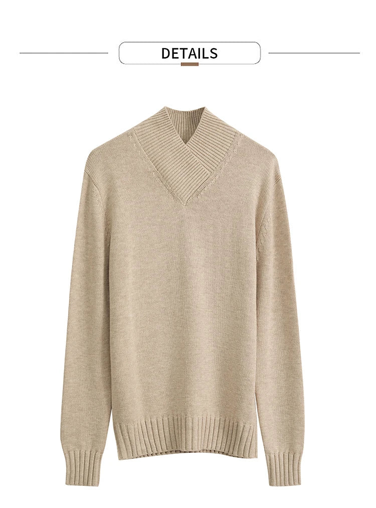 Damen-Strickpullover mit V-Ausschnitt, beiger Farbton, lange Ärmel